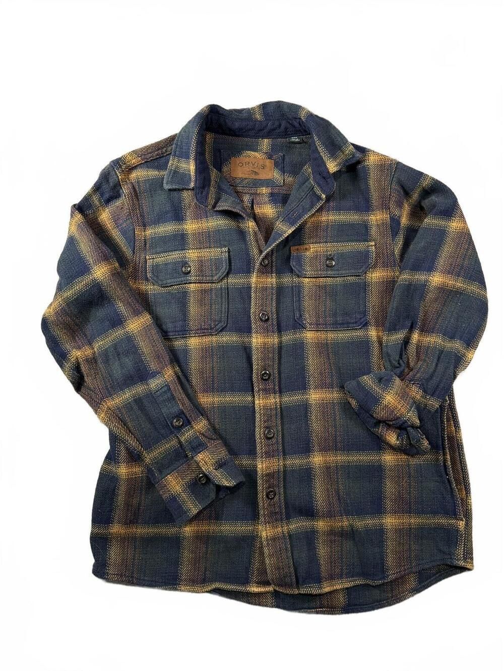 Orvis Flannel Shirt Jacket Mens Small Plaid Button Up Shacket Cotton